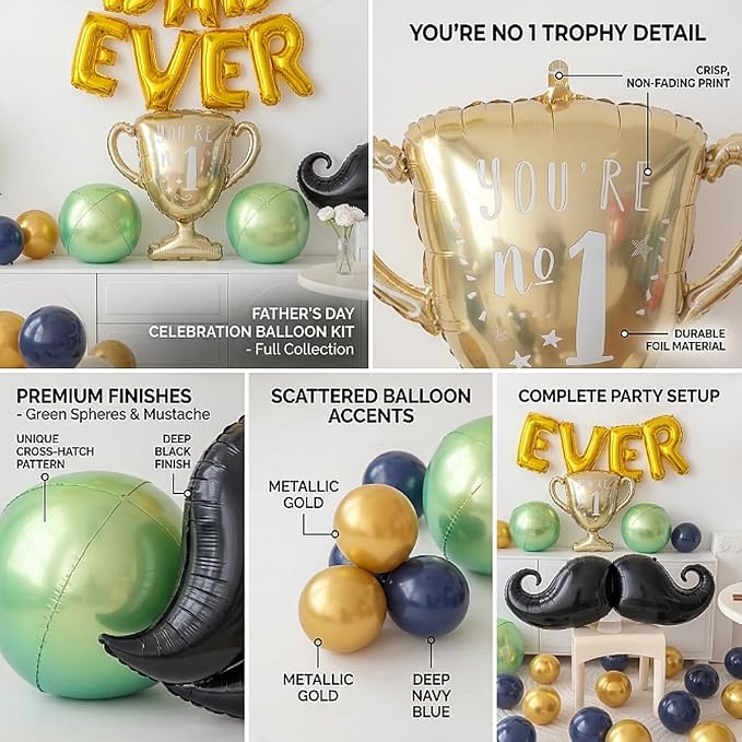 45 PCS Fathers Day Gift for Dad Foil Balloon Party Decorations Balloons Kit, "Best Dad Ever" Letter Balloons Navy Blue Gold Latex Balloons for Father 'You Are No.1', Father's Day Party Decor