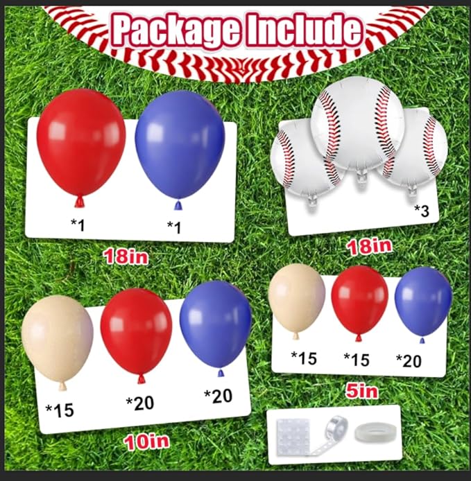 Baseball Party Decorations Balloon Arch Kit with 2 Baseball Foil Fringe Curtains, Baseball Decorations for Boys Sports Birthday, Game Day, Senior Night, Team Celebration Party Supplies