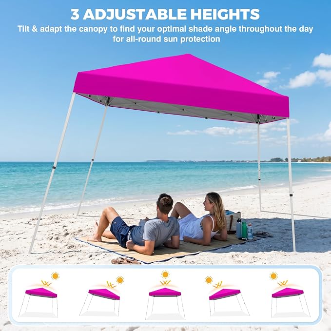 COOS BAY 10x10 Pop Up Canopy Tent, Portable Outdoor Shelter with Carry Bag for Tailgate, Party, Beach, Picnic, and Camping, 10x10 Base 8x8 Top, Pink