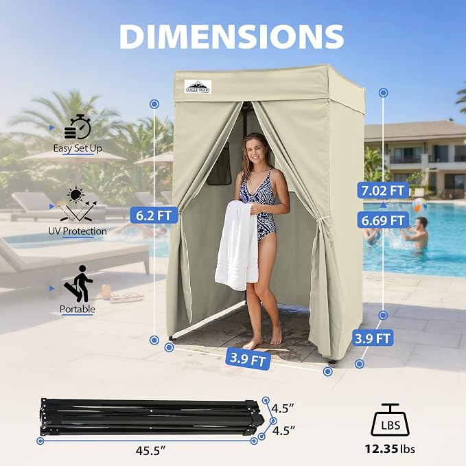 EAGLE PEAK 4x4 Pop Up Changing Tent, Flat Top Changing Room, Cream | Portable, Privacy Tent, Pool Cabana, Dressing Room, Shower & Toilet Use, Opaque Fabric, Instant Setup, Photoshoots, Camping