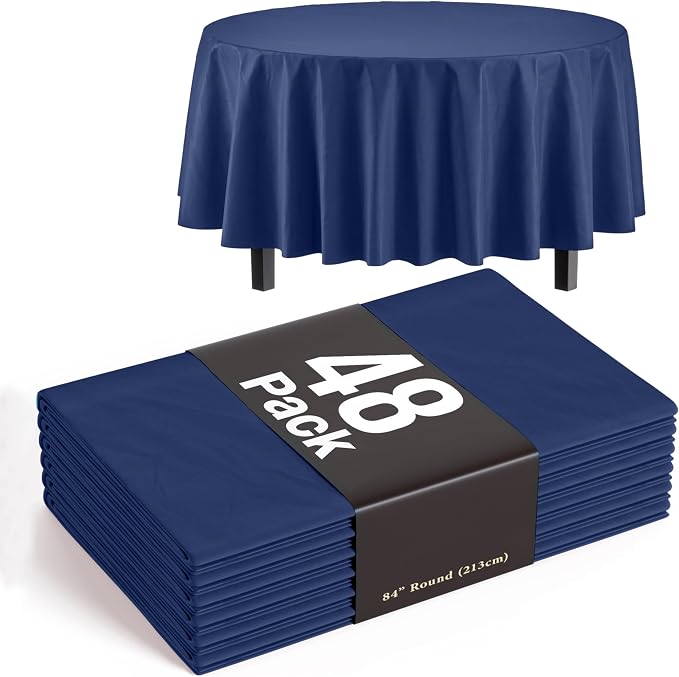 Exquisite Navy Round Tablecloths Plastic Table Cloth Disposable 48 Pack 84" Inch Round Table Cloth Disposable Navy Tablecloths Plastic Tablecloth Indoor/Outdoor Tablecloth Party Supplies