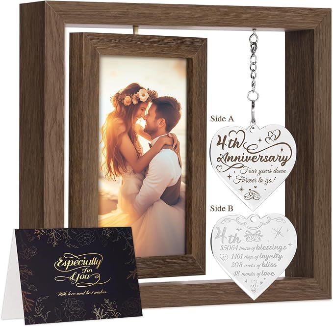4 Year Anniversary Picture Frame Gifts for Him Her Couple Men Women Husband Wife Boyfriend Girlfriend, 4th Anniversary Wood Gift, Best 4 Year Anniversary Wedding Gift, Four Year Fourth Anniversary