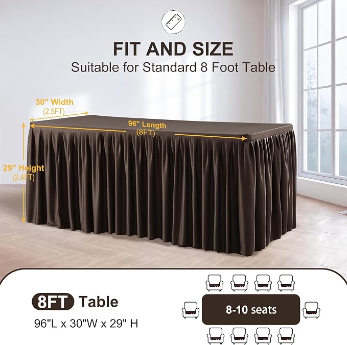 Wish Care 4 Pack Brown Rectangle Table Clothes for 8 Foot Tables, Polyester Fitted Tablecloths 8ft Stretch Table Cover for Wedding, Birthday, Parties, Trade Show, Craft Show