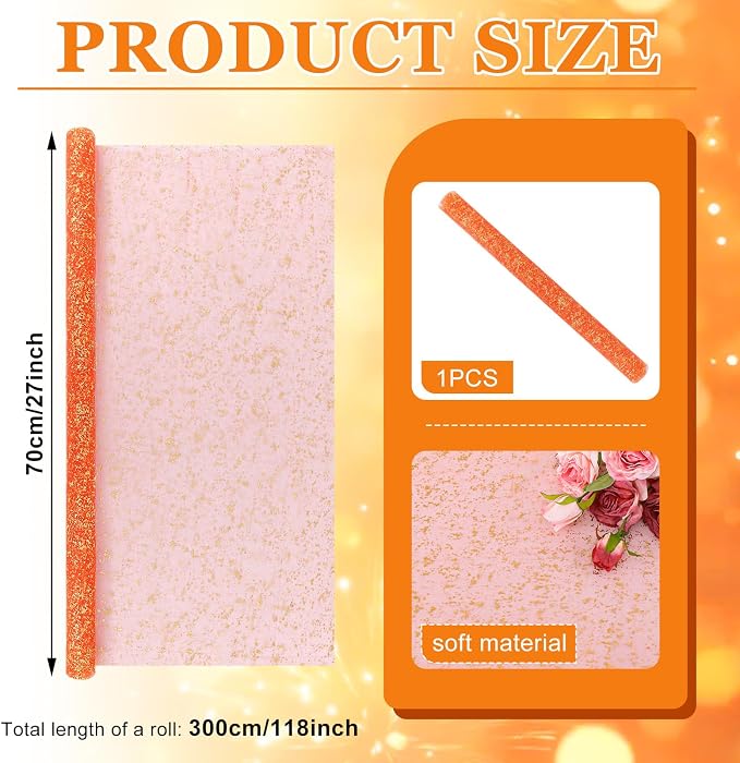 BINBE 1PCS Orange Table Runner 10Ft Sheer Chiffon Fabric Cheesecloth Sequin Glitter Table Runner for Wedding Birthday Party Decor