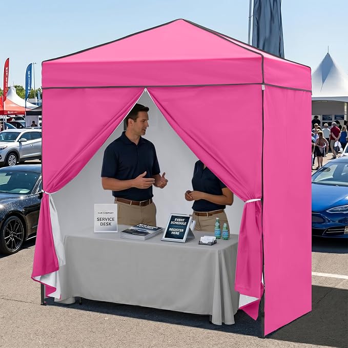 EAGLE PEAK 6x4 Instant Pop Up Canopy Tent with 4 Side Wall Panels, Straight Leg Sun Shelter, Portable Canopy with Carry Bag for Camping, Beach & Sports, Pink