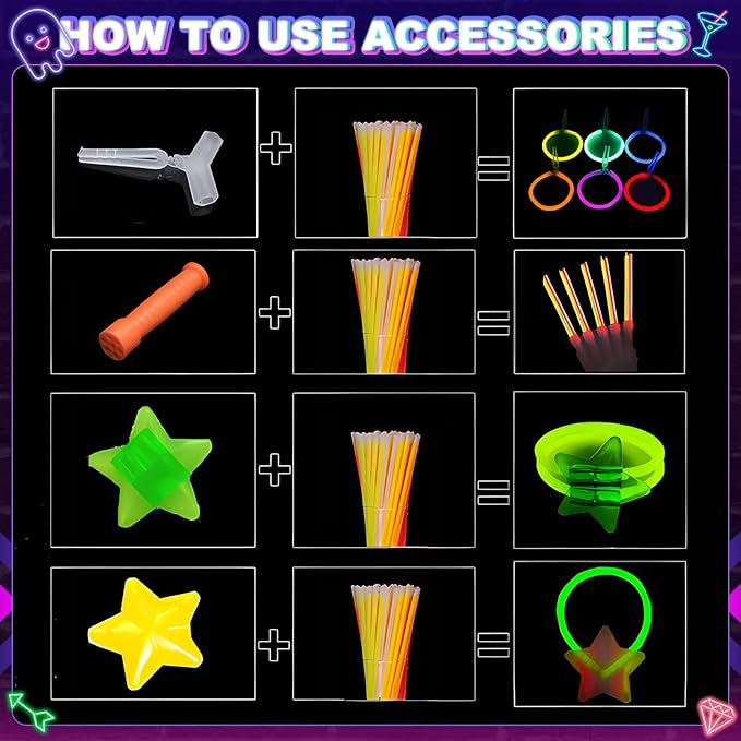 470psc Glow in the Dark Party Supplies for Adults Birthdays,Light Up Party Favors with 200 Glow Sticks Bulk,DIY Glow Necklaces Glasses Bracelets Headband, Christmas Neon Party Supplies