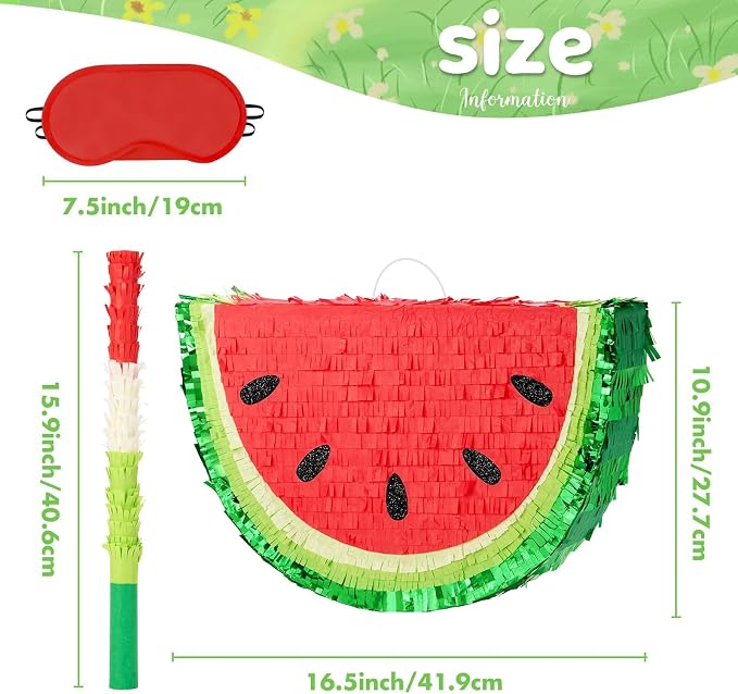WERNNSAI Watermelon Piñata - Fruit Theme Summer Birthday Party Decorations Kids Fruit Piñata with Blindfold and Bat for Summer Tropical Party Supplies Fiestas Carnival Game