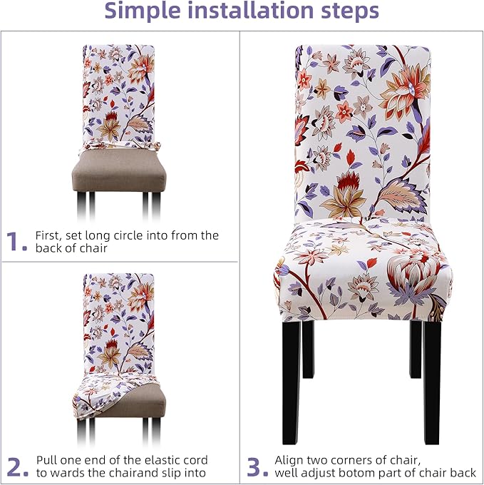 Fuloon Chair Covers for Dining Room 4 Pack, Printed Stretch Dining Slipcovers, Washable Kitchen Slip Covers for Parson Chair, Flower Cluster Printed, Set of 4