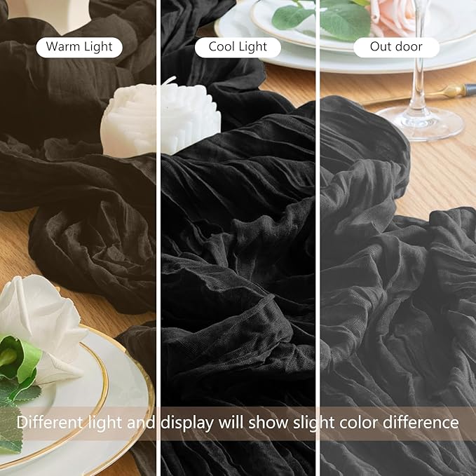 Wokceer Cheesecloth Table Runner Christmas 6Pack 10FT Black Boho Gauze Cheese Cloth Table Runner for Party Long Rustic Sheer Table Runners for Baby Bridal Shower Wedding Easter Table Decor