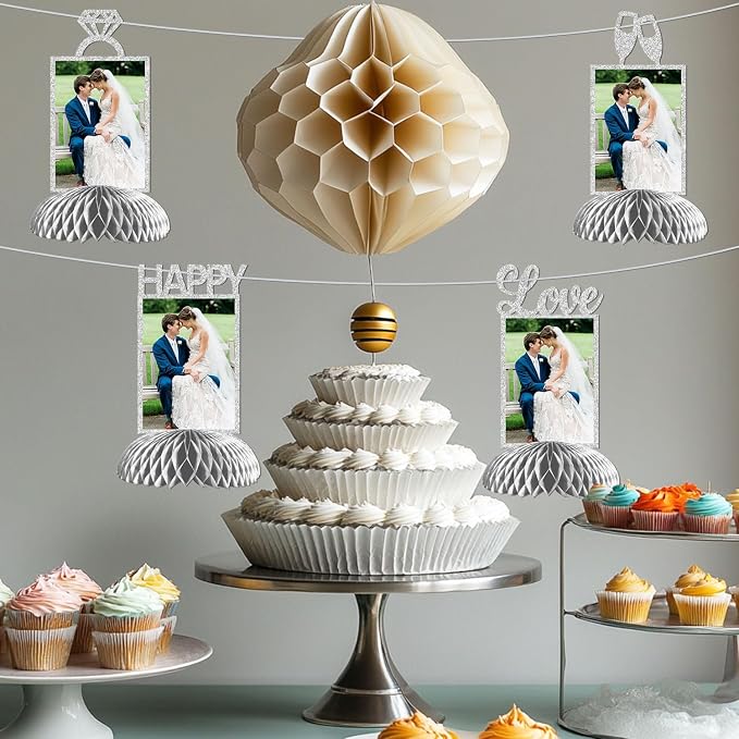 25th Wedding Anniversary Decorations, 25th Silver Wedding Photo Table Centerpieces Happy 25 Anniversary Table Toppers Honeycomb Decorations We Still do 25 Years Cheers to 25 Years Supplies