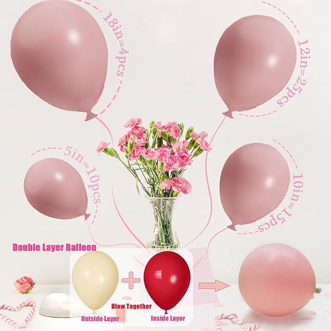 Matte Pink Balloons Different Sizes 18 12 10 5 Inch,Double Stuffed Matte Light Pink Balloon Arch Garland (Soft Baby Pink）