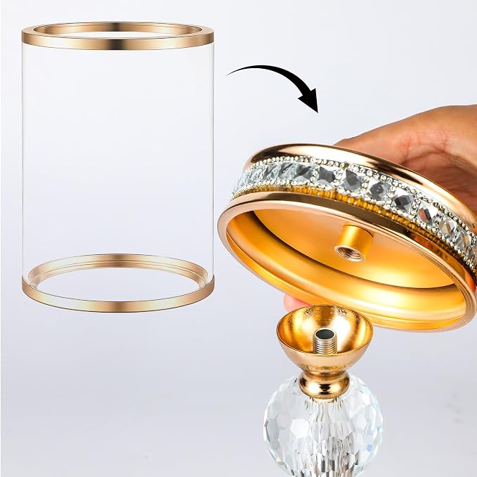 10" / 12.4" / 14.7" Tall Hurricane Candle Holder, Pillar Candle Holders with Glass Sleeve with Gift Box, Crystal Candle Stands for Home Warming, Weddiing, Table Centerpiece (3, Gold, S+M+L)