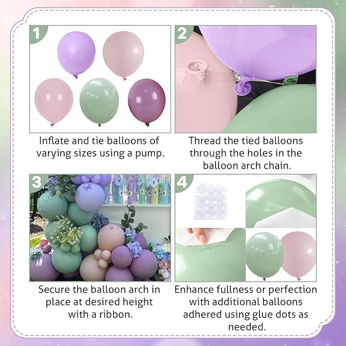 Fairy Wonderland Balloon Arch Kit, 128Pcs Pastel Pink Purple Green Balloon Garland Kit for Baby Girls Fairy First Birthday Spring Garden Tea Party Bride Baby Shower