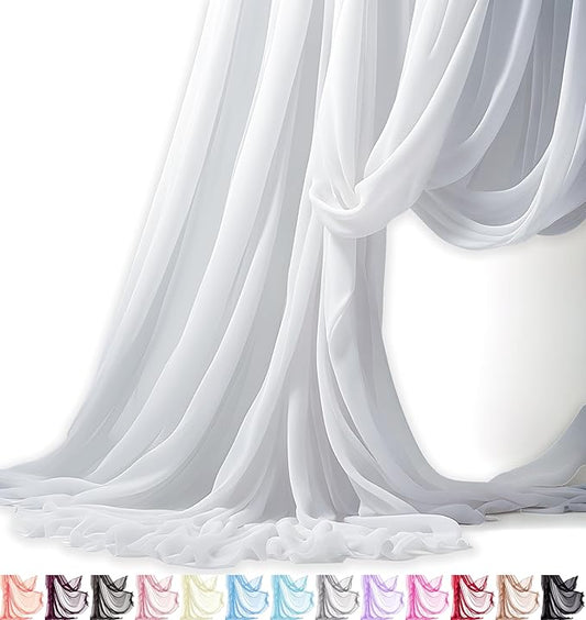 Barcelonetta | Chiffon Fabric | Decoration, Drapery Fabric | Wedding, Gender Reveal, Baby Shower, Birthday | for Arbor, Arch, Canopy, Table and Chair Decoration (White, 5 Yards)
