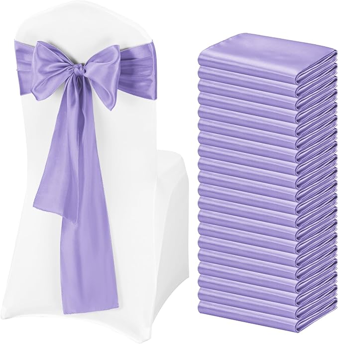 Pesonlook 60 PCS Lavender Satin Chair Sashes Bows Satin Chair Sashes Universal Chair Cover for Wedding Reception Restaurant Event Decoration Banquet,Party,Hotel Event Decorations (7 x 108 inch)