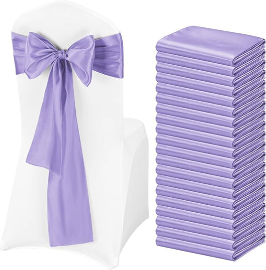 Pesonlook 60 PCS Lavender Satin Chair Sashes Bows Satin Chair Sashes Universal Chair Cover for Wedding Reception Restaurant Event Decoration Banquet,Party,Hotel Event Decorations (7 x 108 inch)