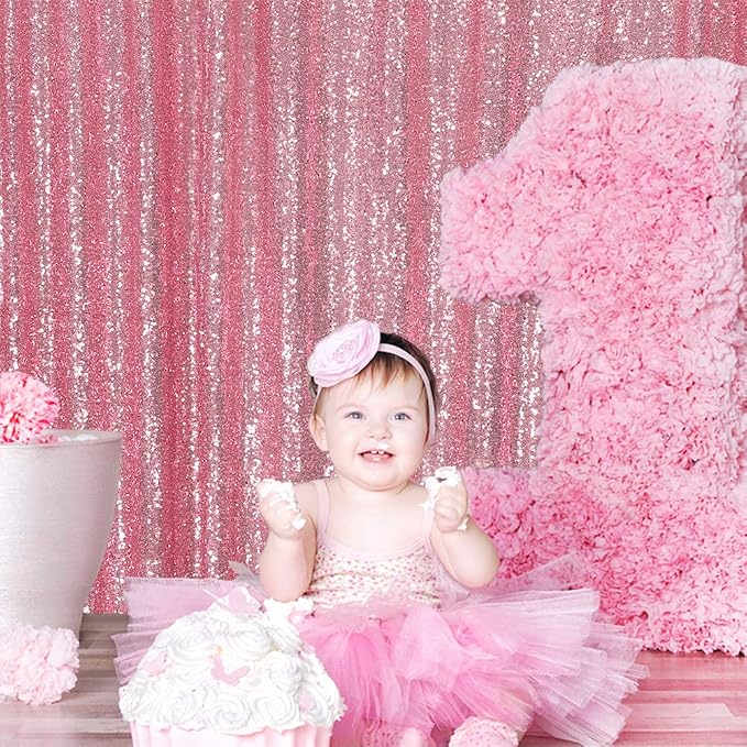 Eternal Beauty Fuchsia Pink Sequin Backdrop, 8x8 Ft Glitter Background Curtains for Mother's Day Shimmer Photography Party Wedding Birthday Back Drop Decor