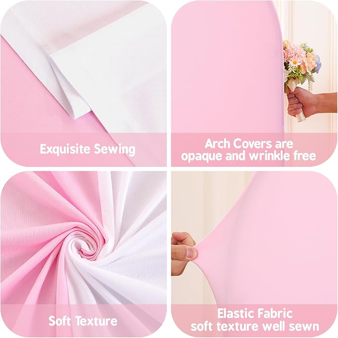 Pink White Arch Cover 7.2FT 6FT Wedding Arch Backdrop Covers Set of 2 Stretchy Spandex Balloon Arch Backdrop for Baby Shower Birthday Bridal Shower Gender Reveal Party Decor Banquet Photo Background