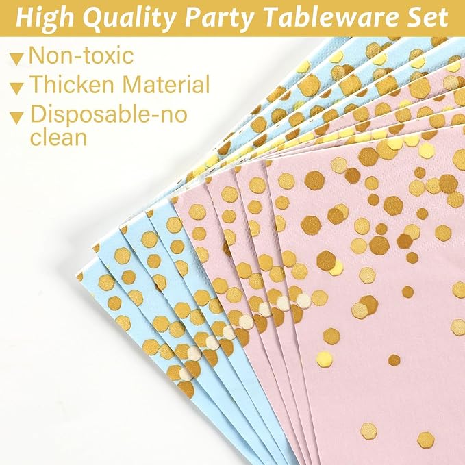 gisgfim 50 Guests Gender Reveal Party Supplies Baby Shower Party Tableware Gender Reveal Plates and Napkins Plastic Forks Boys Girls Blue and Pink Paper Plates for Baby Shower Wedding Birthday 200PCS
