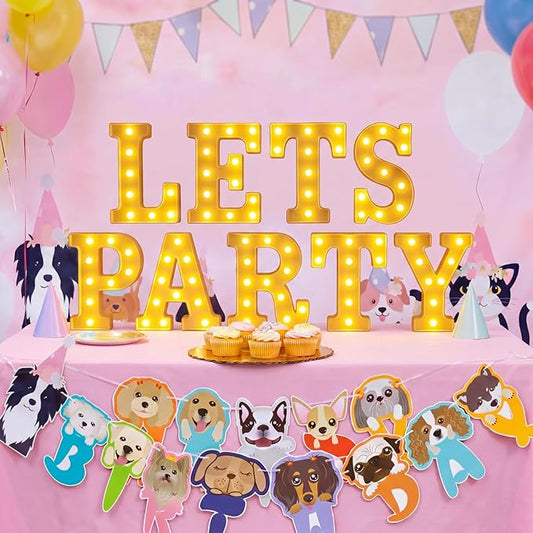 Honoson 9 Pcs Lets Pawty Light Dog Cat Pet Birthday Party Decorations 6.42 Inch Light up Sign LED Neon Table Decoration for Pet Puppy Cat Party Supplies Decorations