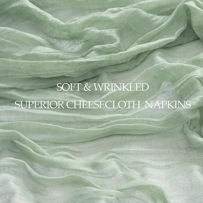 DeZerlor 12 Pack Sage Green Cheesecloth Napkins Spring Cloth Napkins Set of 12 Sage Dinner Napkins Bulk 21x21 Inches for Wedding Bridal Shower Baby Shower Parties