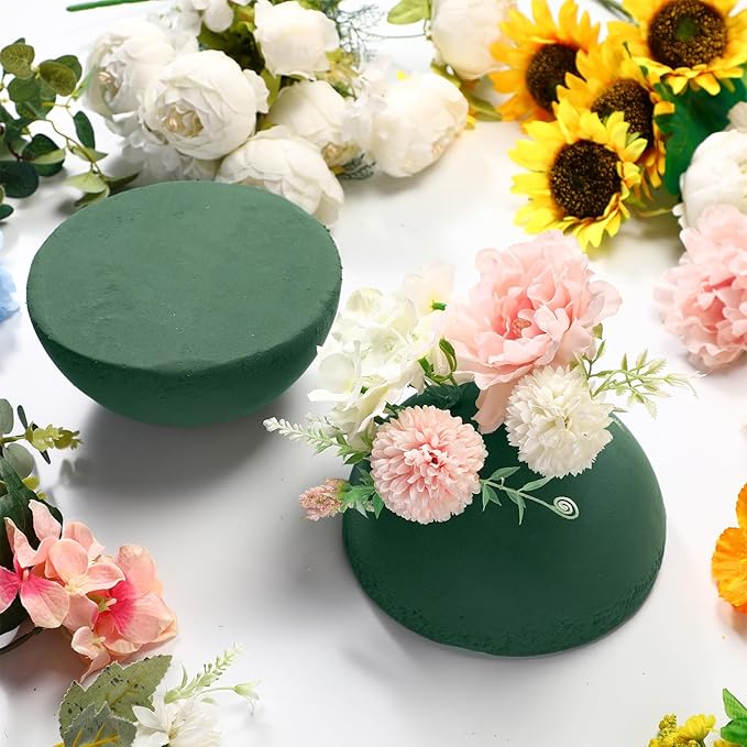 Shihanee 8 Pcs Half Ball Floral Dry Foam Green Round Foam Block Dry Balls Large Flower Craft for Artificial Plant Bouquet Arrangement DIY Craft(7.5 x 3.75 Inches)