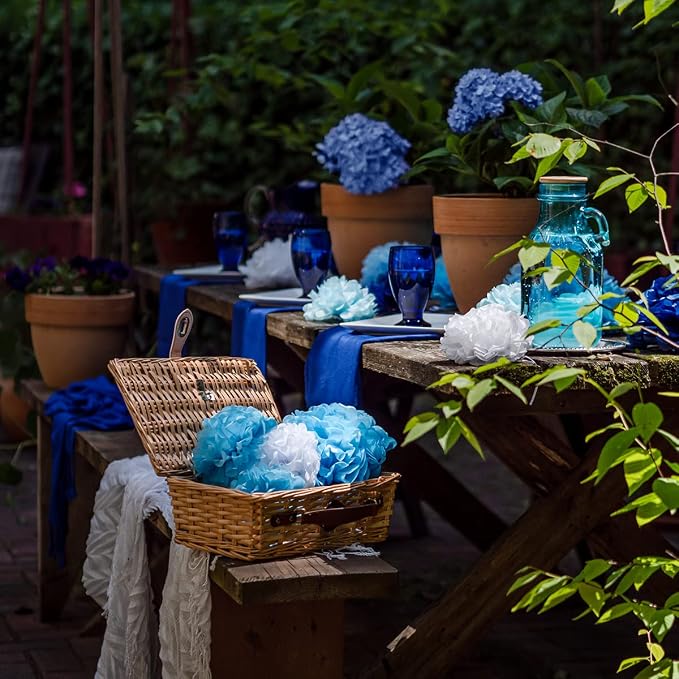 Tissue Paper Pom Poms - Blue Party Decorations for Birthdays, Weddings, Baby Showers and Special Occasions (20pcs, Blue Navy Assortment, Assorted Sizes)