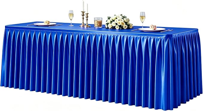 1 Pack Royal Blue Satin Tablecloths Rectangle 6FT, Glitter Spandex Fitted Stretch Table Covers Wrinkle-Free Floor Length Shimmer Table Skirt for Weddings Parties Baby Shower Banquets Vendor Events