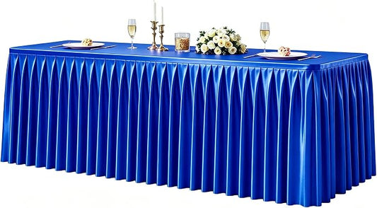 1 Pack Royal Blue Satin Tablecloths Rectangle 6FT, Glitter Spandex Fitted Stretch Table Covers Wrinkle-Free Floor Length Shimmer Table Skirt for Weddings Parties Baby Shower Banquets Vendor Events