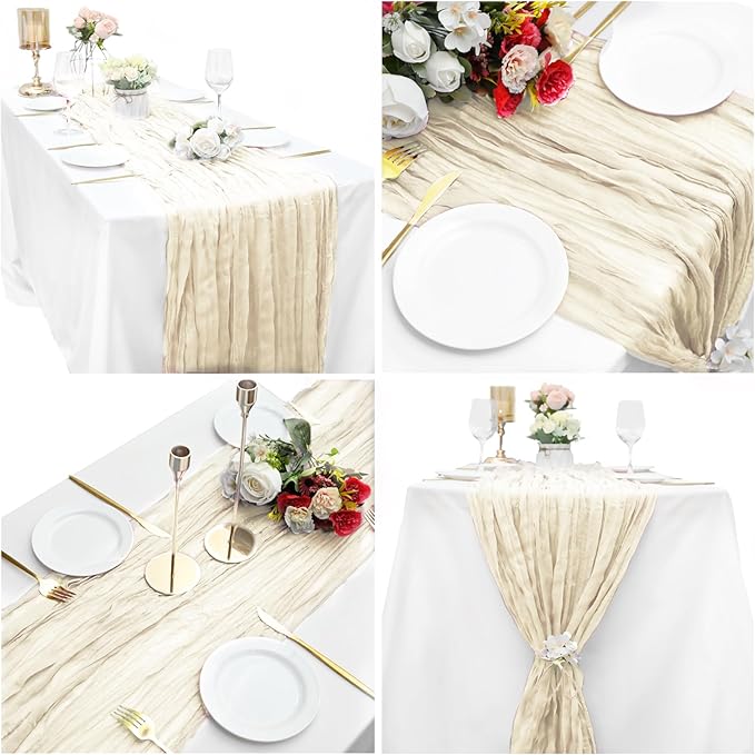 8 Pack Ivory Cheesecloth Table Runner 10Ft Gauze Cheese Cloth Table Runner 35x 120Inch Romantic Boho Table Runners for Wedding Birthday Party Bridal Baby Shower Engagement Anniversary Table Decoration