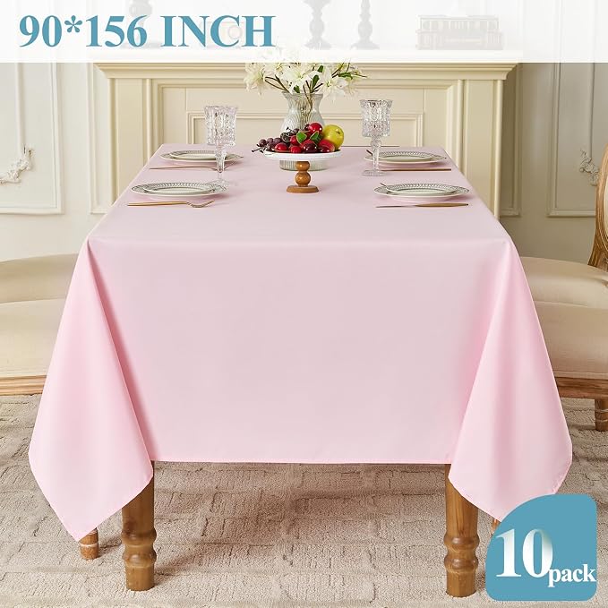 VidaFete Tablecloth 10 Pack 90 * 156inch Rectangle Table Cloth Polyester, Stain Wrinkle Resistant Polyester Dining Table Cover for Kitchen Dinning Party Wedding Rectangular Buffet Decoration(Pink)