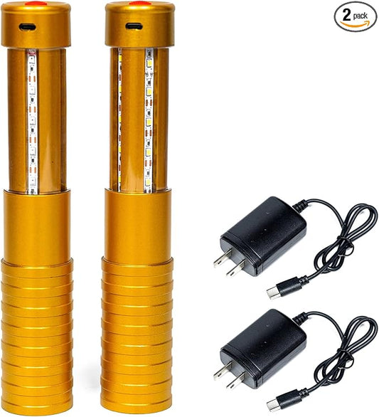 Strobe Bottle Girl Lights LED Bottle Service Lights Baton Reusable Rechargeable Service LED Champagne 2 Pcs for Bar Club Birthday Weddings Parties(Gold, White Light)