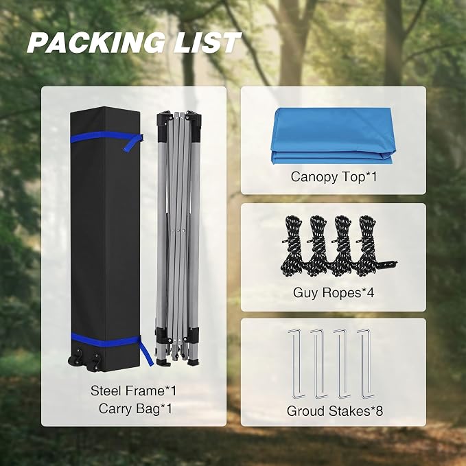 HYPER VENTURE 10x10ft Pop Up Canopy Tent with One Push Setup, Portable Outdoor Event Shelter with Rolling Carry Bag for Camping, Beach, Market, Patio (Blue)