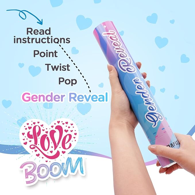 12Inches 4Pcs Gender Reveal Confetti Cannon - Biodegradable Powder & Heart Shaped Confetti Poppers - Blue, 4 Pack - Baby Boy Gender Reveal Smoke Bombs - Powder Cannon Party Poppers Blue Party Supplies