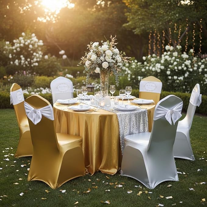 6 Pieces Stretch Polyester Spandex Dining Chair Covers Chair Protectors for Wedding Banquet Party (6, Metallic Silver)