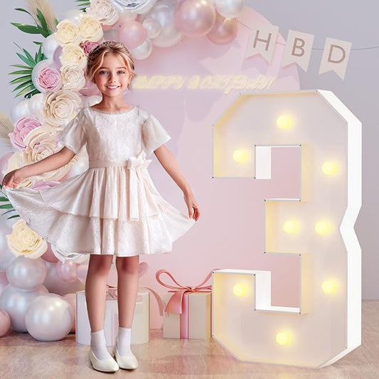 3FT Marquee Light Up Numbers 3 for 3th Bithday Decorations, Large Marquee Numbers 3 for Anniversary Party Decorations, Big Mosaic Numbers Numbers Cardboard DIY Kits