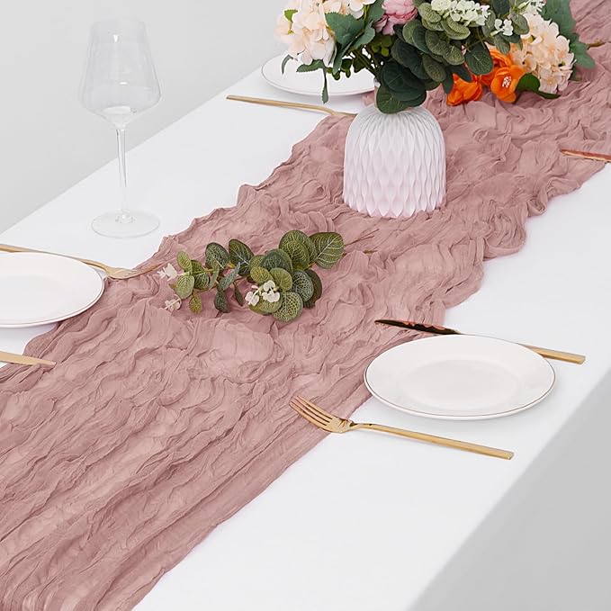 15 Pack Dusty Pink Cheesecloth Table Runner 17 x 108 inch Cheese Cloth Table Runners 9ft Pink Table Runner Rustic Romantic Sheer Gauze Runner for Wedding Party Baby Shower Table Decoration