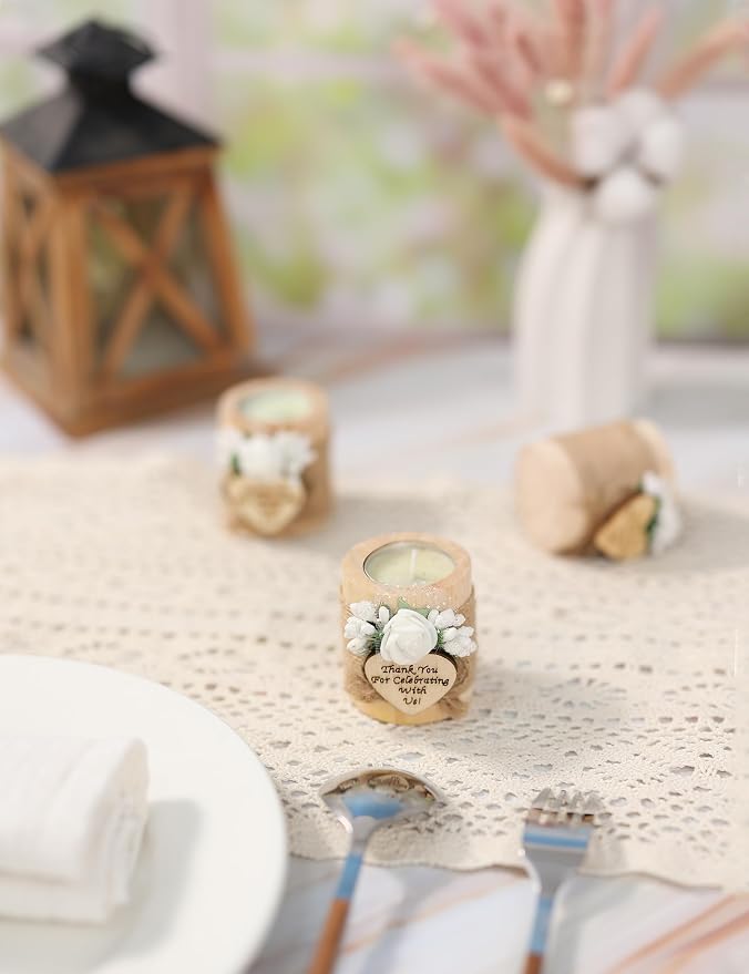 50 Piece Wooden Tealight Candle Holder Set, Wedding Party Favors for Guests, Thank You Favors, Guest Return Favors, Bridal Shower Favors for Guests, Baby Shower Favor for Guests.(Light brown 50 pcs)