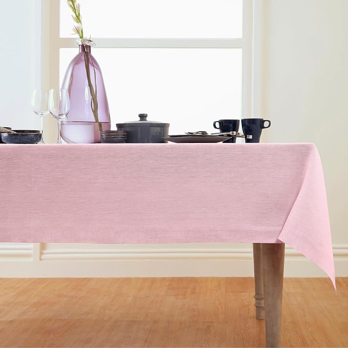 Solino Home Linen Tablecloth 60 x 132 Inch - 100% Pure Linen Bubblegum Pink Table Cloth for Rectangle Tables - Athena, Machine Washable Tablecloth for Summer