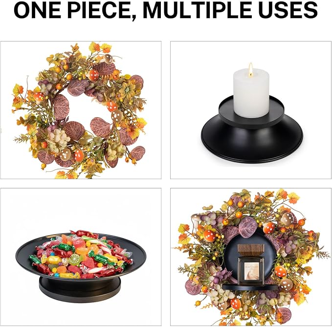 MOYEE Autumn Centerpieces for Tables Candle Ring, Black Metal Candlestick with an Artificial Wreaths 14 in Versatile Dining Table Centerpiece Decor (Mushroom and Daisy Wreath)