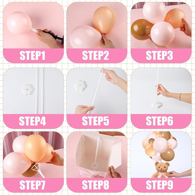 Lenwen 3 Sets Jungle Animal Decoration for Baby Shower Letter Boxes Baby Shower Table Centerpiece Stuffed Animals Balloon with Stand Plush Boxes for Party(Pastel,Bear)