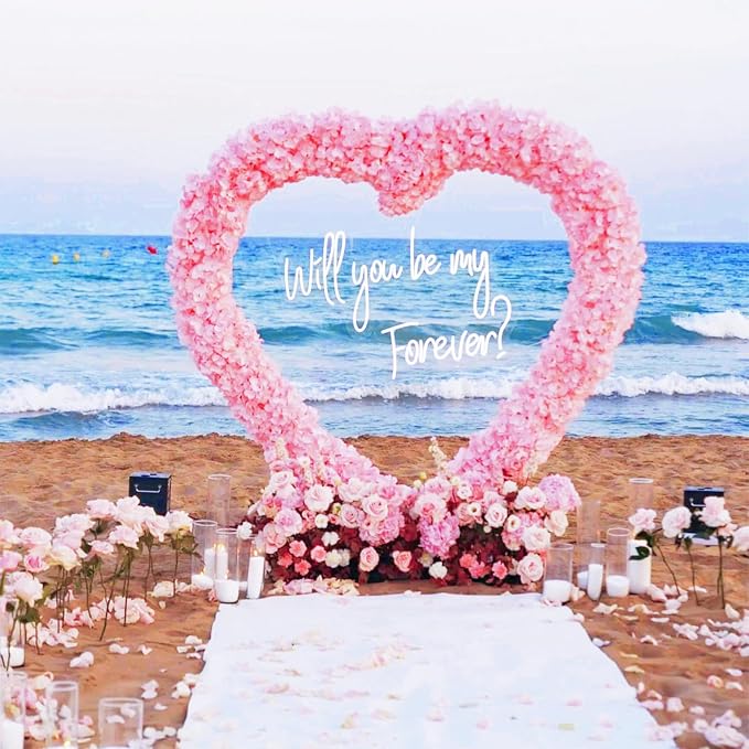 Heart Shaped Metal Balloon Arch Kit,6.6ft Wedding Heart Arch Backdrop Stand,with Water Bag for Proposal, Wedding, Valentine’s Day, Bridal, Birthday Party Decorations (White-Regular-S)