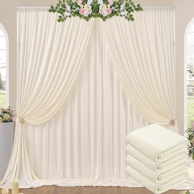 20ft x 10ft Wrinkle Free Ivory Backdrop Curtains for Parties, 4 Panels 5x10ft Photo Backdrop Drapes for Wedding Party Birthday Photography Baby Shower Background Backdrop Home Decor