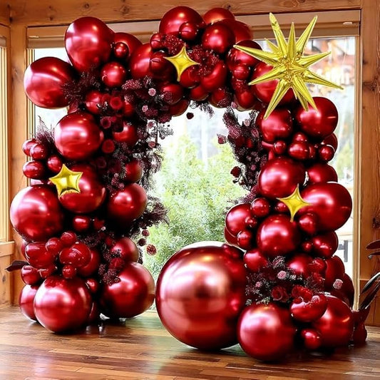 Burgundy Balloon Double Stuffed Latex Wine Red Explosion Star Balloon Arch Garland Different Sizes Maroon Balloons for Birthday Valentines Bridal Baby Shower Wedding Prom Party Decor