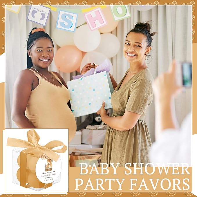 MTLEE 24 Sets Bear Baby Shower Bubble Candles Favors Small Baby Shower Favors for Guests Tea Candles Bulk with Stylish Ribbons Cards Gifts Party Decoration(Champagne, Bear)