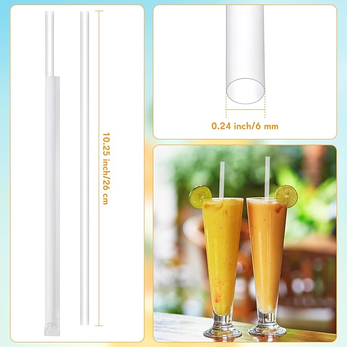 Hoolerry 1500 Pcs Plastic Straws Disposable Individually Wrapped Drinking Straight Long Straws, 0.24" Wide, for Hot and Cold Beverages (10.25 Inch)