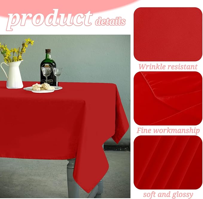 YMHPRIDE 6 Pack Tablecloth 60 x102 inch Polyester Table Cloth for 6 Foot Rectangle Tables,Stain and Wrinkle Resistant Washable Fabric Table Covers Polyester Red Tablecloths for Wedding,Party,Banquet