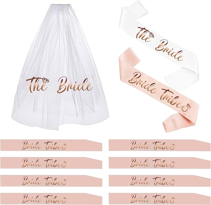Bachelorette Sashes and Bridal Veil Set Bride Tribe Sash Bachelorette Party Favors