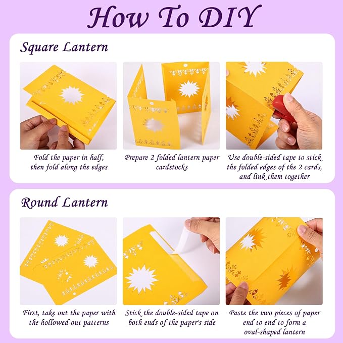 20 Set Paper Lanterns with LED Candles for Table Centerpieces, Sun Shaped Thickened Paper Cutout Lantern for Princess Girls Birthday Party Wedding Festival Decorations (Yellow)