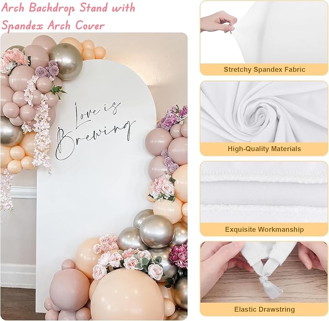 Arch Backdrop Stand with Spandex Arch Cover, 7.3 FT Wedding Balloon Arched Backdrop Stand Square Arch Frame for Birthday Party Bridal Baby Shower Background Ceremony Decoration